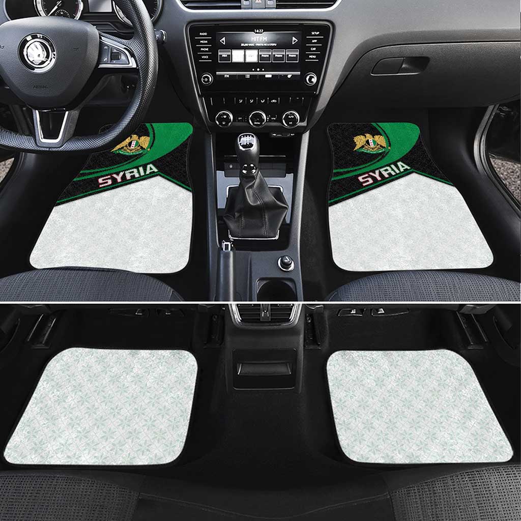 Syria Revolution Emblem Car Mats with Traditional Pattern and Curved Green Black Design