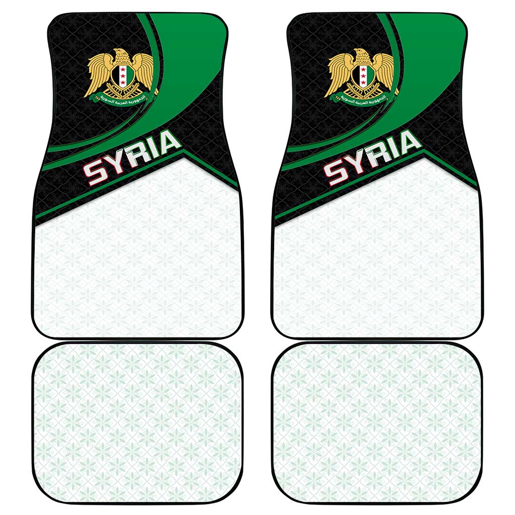 Syria Revolution Emblem Car Mats with Traditional Pattern and Curved Green Black Design