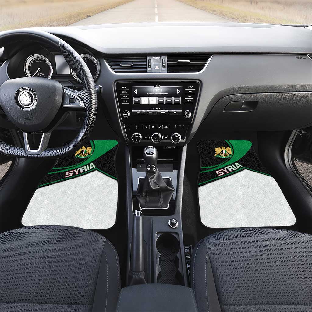 Syria Revolution Emblem Car Mats with Traditional Pattern and Curved Green Black Design