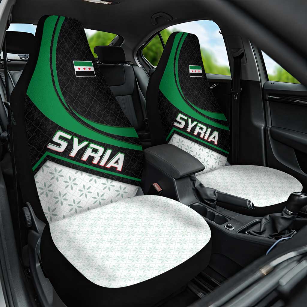 Syria Revolution Emblem Car Seat Cover with Traditional Pattern and Curved Green Black Design