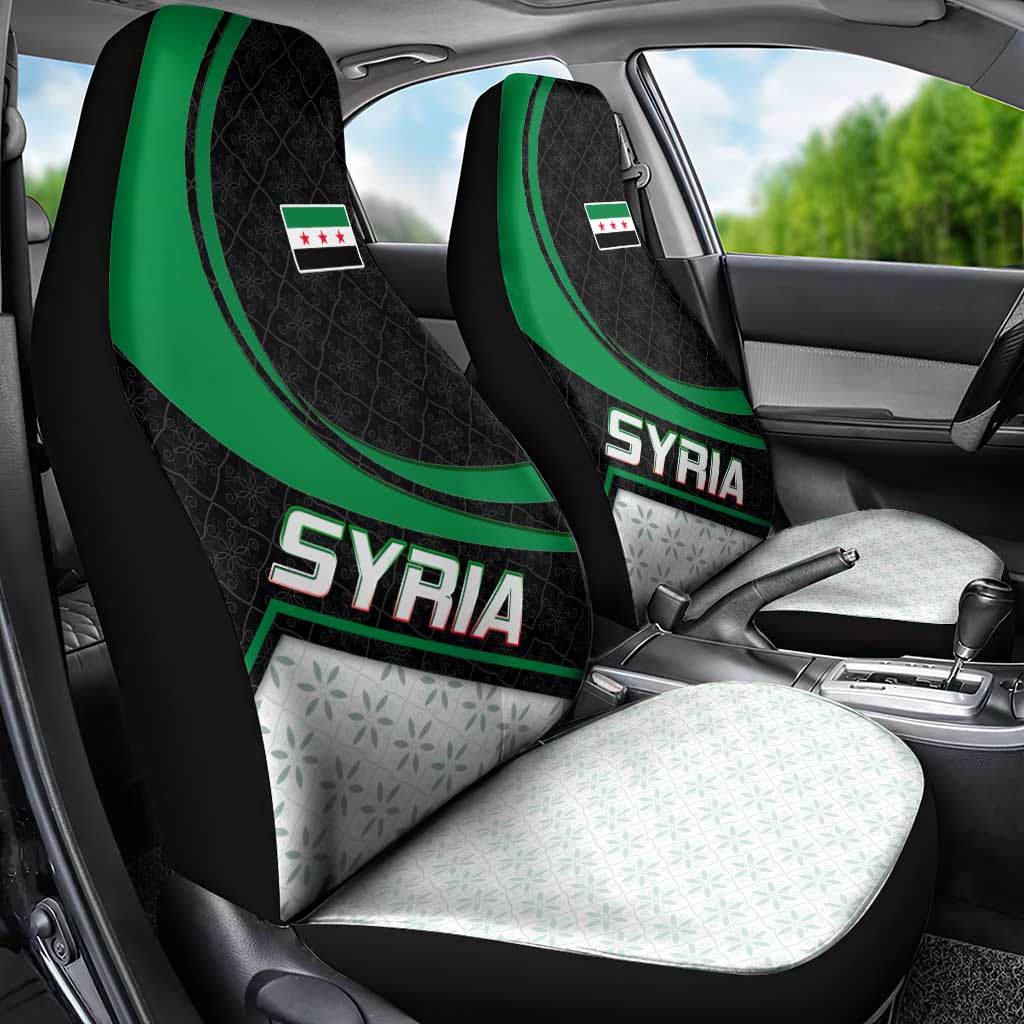 Syria Revolution Emblem Car Seat Cover with Traditional Pattern and Curved Green Black Design