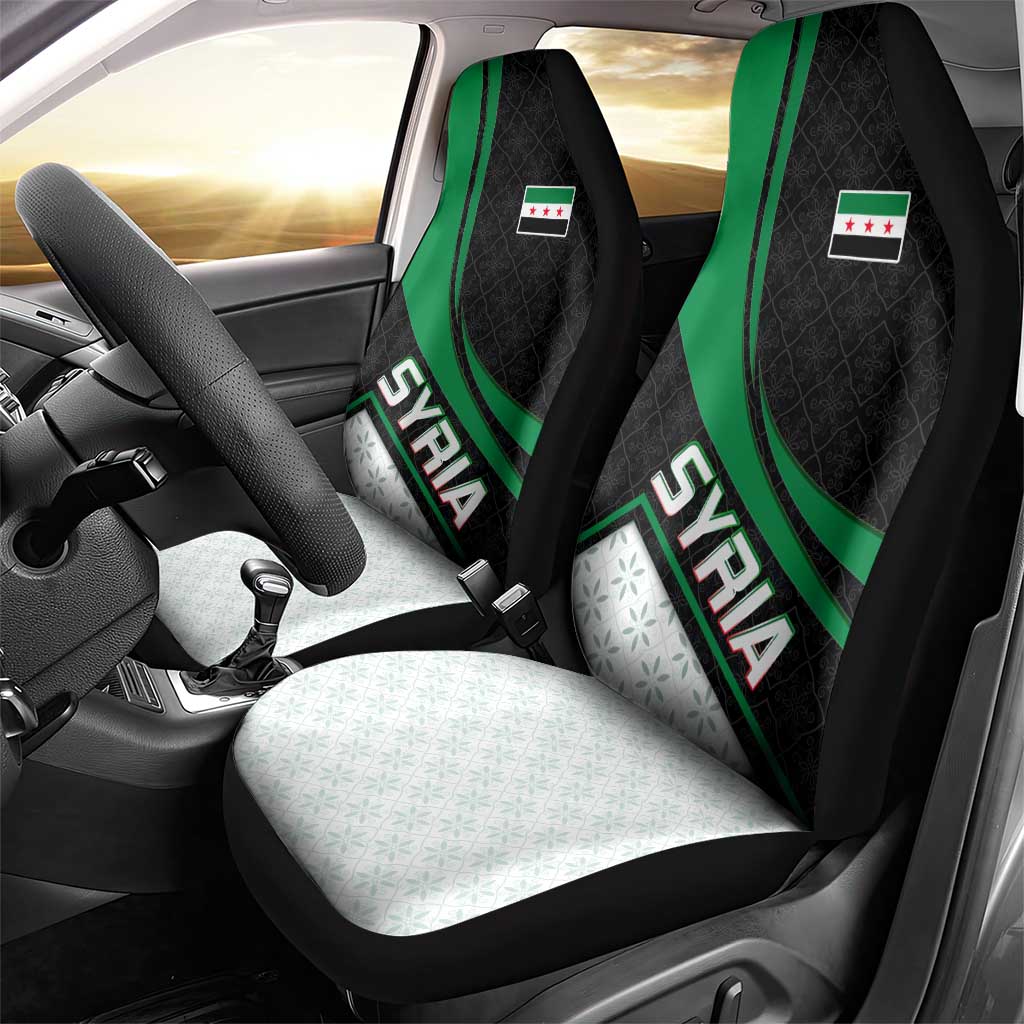 Syria Revolution Emblem Car Seat Cover with Traditional Pattern and Curved Green Black Design
