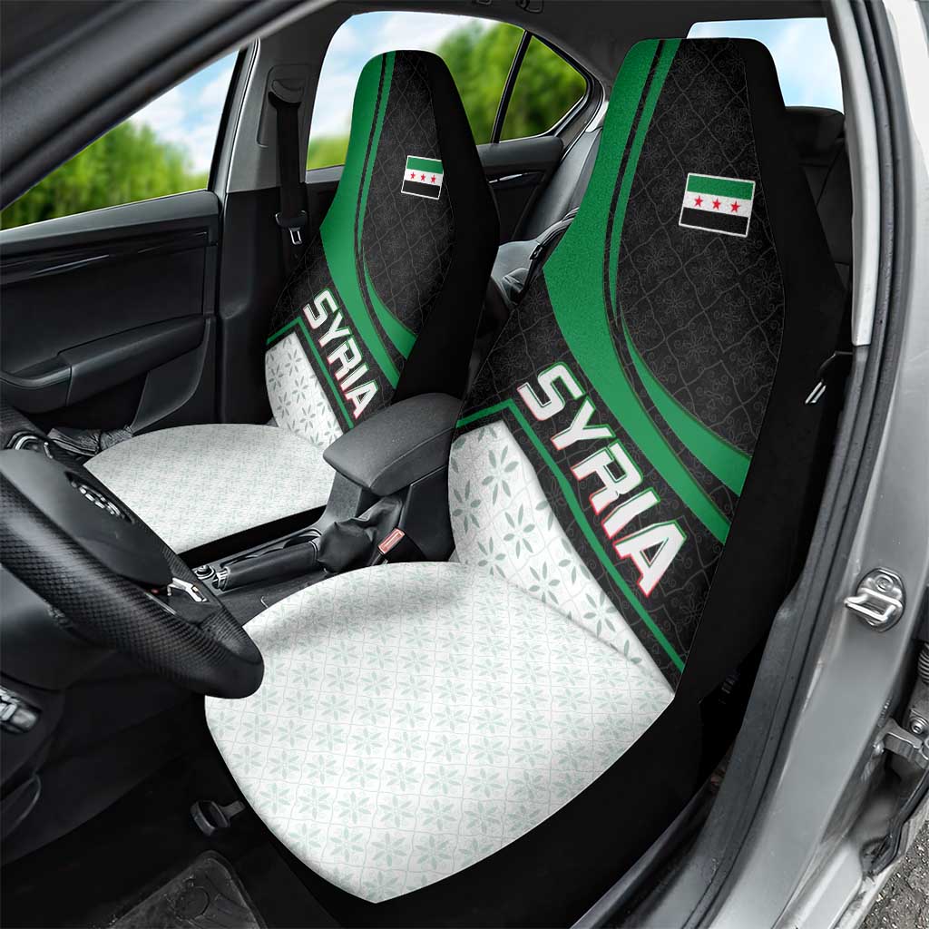 Syria Revolution Emblem Car Seat Cover with Traditional Pattern and Curved Green Black Design