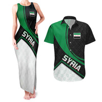 Syria Revolution Emblem Couples Matching Tank Maxi Dress and Hawaiian Shirt with Traditional Pattern and Curved Green Black Design