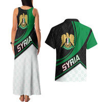 Syria Revolution Emblem Couples Matching Tank Maxi Dress and Hawaiian Shirt with Traditional Pattern and Curved Green Black Design