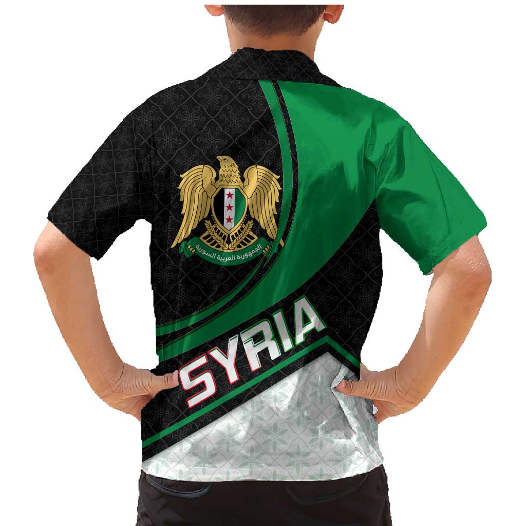 Syria Revolution Emblem Family Matching Mermaid Dress and Hawaiian Shirt with Traditional Pattern and Curved Green Black Design