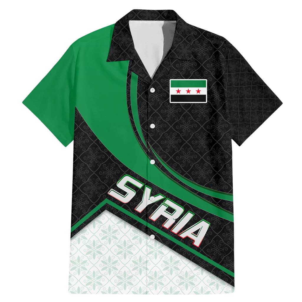 Syria Revolution Emblem Family Matching Mermaid Dress and Hawaiian Shirt with Traditional Pattern and Curved Green Black Design