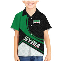 Syria Revolution Emblem Family Matching Mermaid Dress and Hawaiian Shirt with Traditional Pattern and Curved Green Black Design