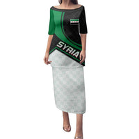 Syria Revolution Emblem Family Matching Puletasi and Hawaiian Shirt with Traditional Pattern and Curved Green Black Design