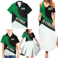 Syria Revolution Emblem Family Matching Summer Maxi Dress and Hawaiian Shirt with Traditional Pattern and Curved Green Black Design