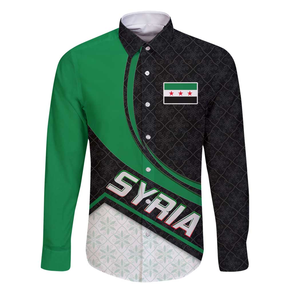 Syria Revolution Emblem Family Matching Summer Maxi Dress and Hawaiian Shirt with Traditional Pattern and Curved Green Black Design