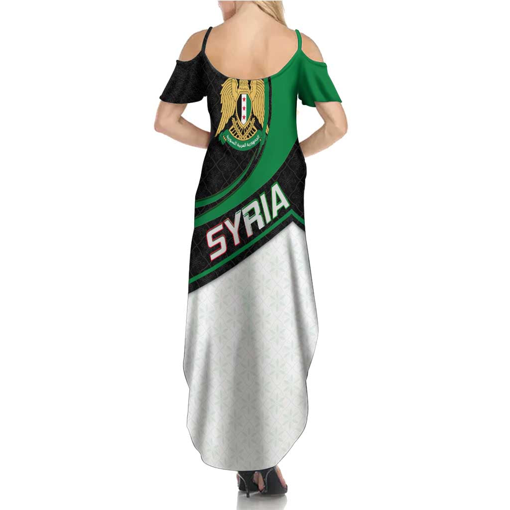 Syria Revolution Emblem Family Matching Summer Maxi Dress and Hawaiian Shirt with Traditional Pattern and Curved Green Black Design