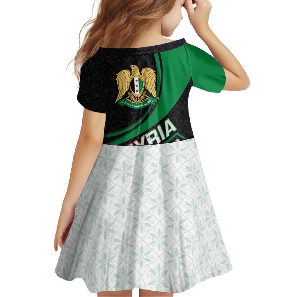 Syria Revolution Emblem Family Matching Tank Maxi Dress and Hawaiian Shirt with Traditional Pattern and Curved Green Black Design