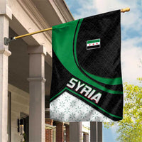 Syria Revolution Emblem Garden Flag with Traditional Pattern and Curved Green Black Design
