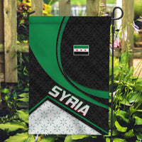 Syria Revolution Emblem Garden Flag with Traditional Pattern and Curved Green Black Design