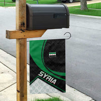 Syria Revolution Emblem Garden Flag with Traditional Pattern and Curved Green Black Design