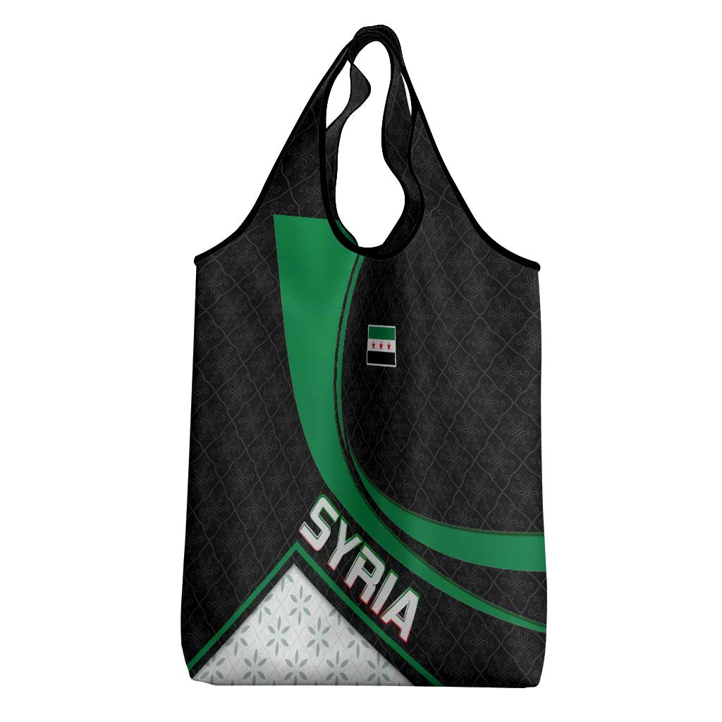 Syria Revolution Emblem Grocery Bag with Traditional Pattern and Curved Green Black Design