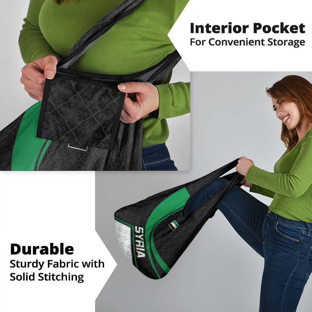 Syria Revolution Emblem Grocery Bag with Traditional Pattern and Curved Green Black Design