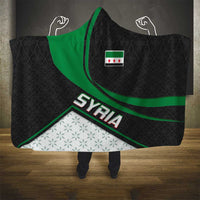 Syria Revolution Emblem Hooded Blanket with Traditional Pattern and Curved Green Black Design