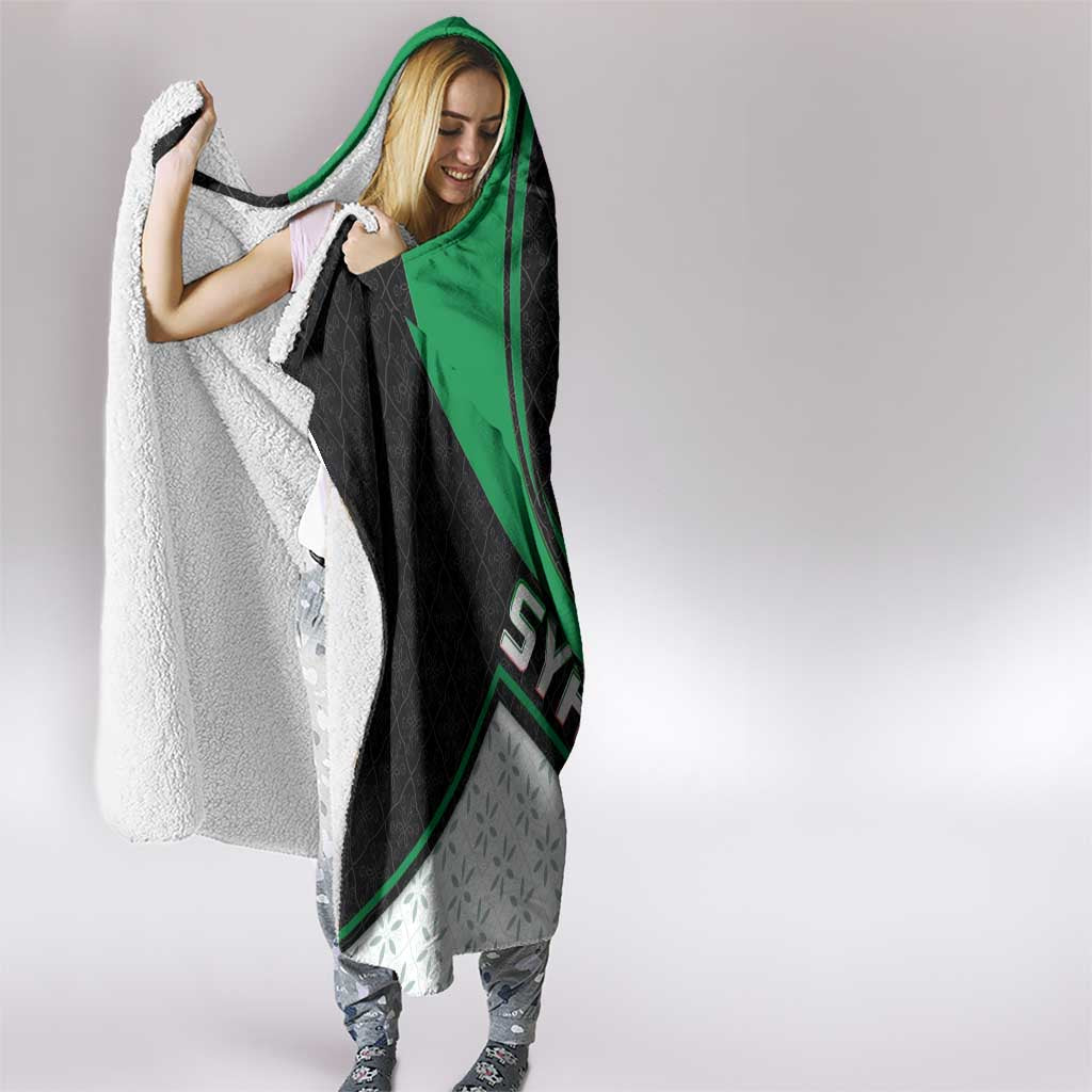 Syria Revolution Emblem Hooded Blanket with Traditional Pattern and Curved Green Black Design