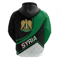 Syria Revolution Emblem Hoodie with Traditional Pattern and Curved Green Black Design