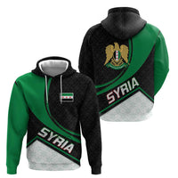 Syria Revolution Emblem Hoodie with Traditional Pattern and Curved Green Black Design