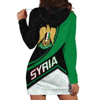 Syria Revolution Emblem Hoodie Dress with Traditional Pattern and Curved Green Black Design