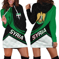 Syria Revolution Emblem Hoodie Dress with Traditional Pattern and Curved Green Black Design