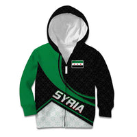 Syria Revolution Emblem Kid Hoodie with Traditional Pattern and Curved Green Black Design