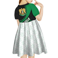 Syria Revolution Emblem Kid Short Sleeve Dress with Traditional Pattern and Curved Green Black Design