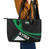 Syria Revolution Emblem Leather Tote Bag with Traditional Pattern and Curved Green Black Design