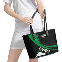 Syria Revolution Emblem Leather Tote Bag with Traditional Pattern and Curved Green Black Design