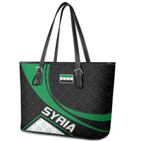 Syria Revolution Emblem Leather Tote Bag with Traditional Pattern and Curved Green Black Design
