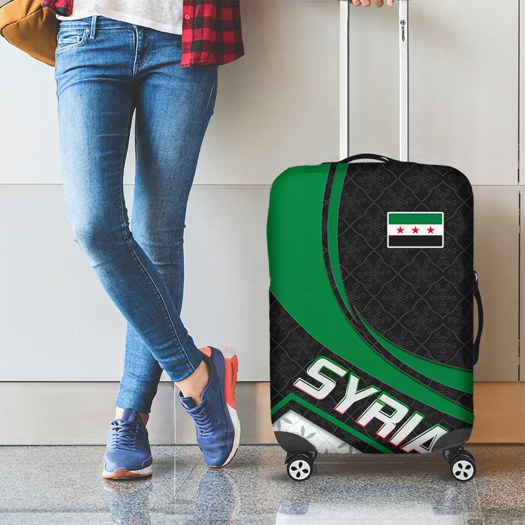 Syria Revolution Emblem Luggage Cover with Traditional Pattern and Curved Green Black Design