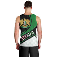 Syria Revolution Emblem Men Tank Top with Traditional Pattern and Curved Green Black Design