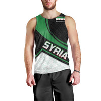 Syria Revolution Emblem Men Tank Top with Traditional Pattern and Curved Green Black Design