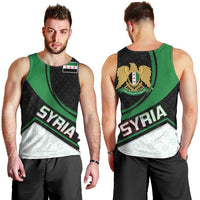 Syria Revolution Emblem Men Tank Top with Traditional Pattern and Curved Green Black Design
