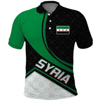 Syria Revolution Emblem Polo Shirt with Traditional Pattern and Curved Green Black Design