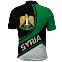 Syria Revolution Emblem Polo Shirt with Traditional Pattern and Curved Green Black Design