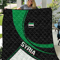 Syria Revolution Emblem Quilt with Traditional Pattern and Curved Green Black Design