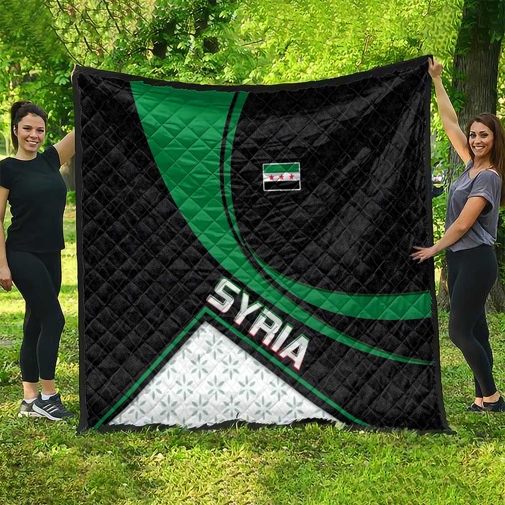 Syria Revolution Emblem Quilt with Traditional Pattern and Curved Green Black Design
