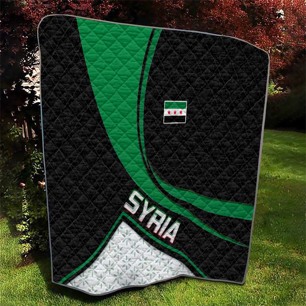 Syria Revolution Emblem Quilt with Traditional Pattern and Curved Green Black Design