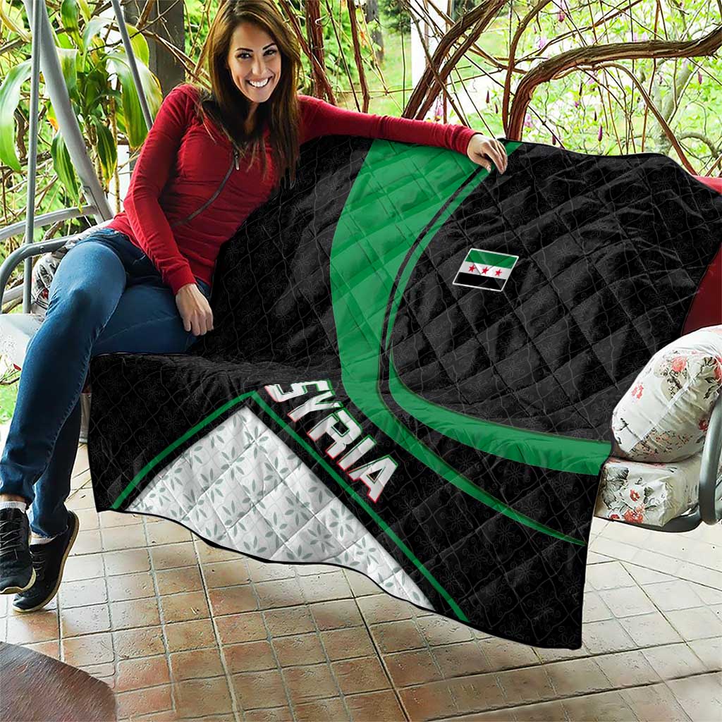 Syria Revolution Emblem Quilt with Traditional Pattern and Curved Green Black Design