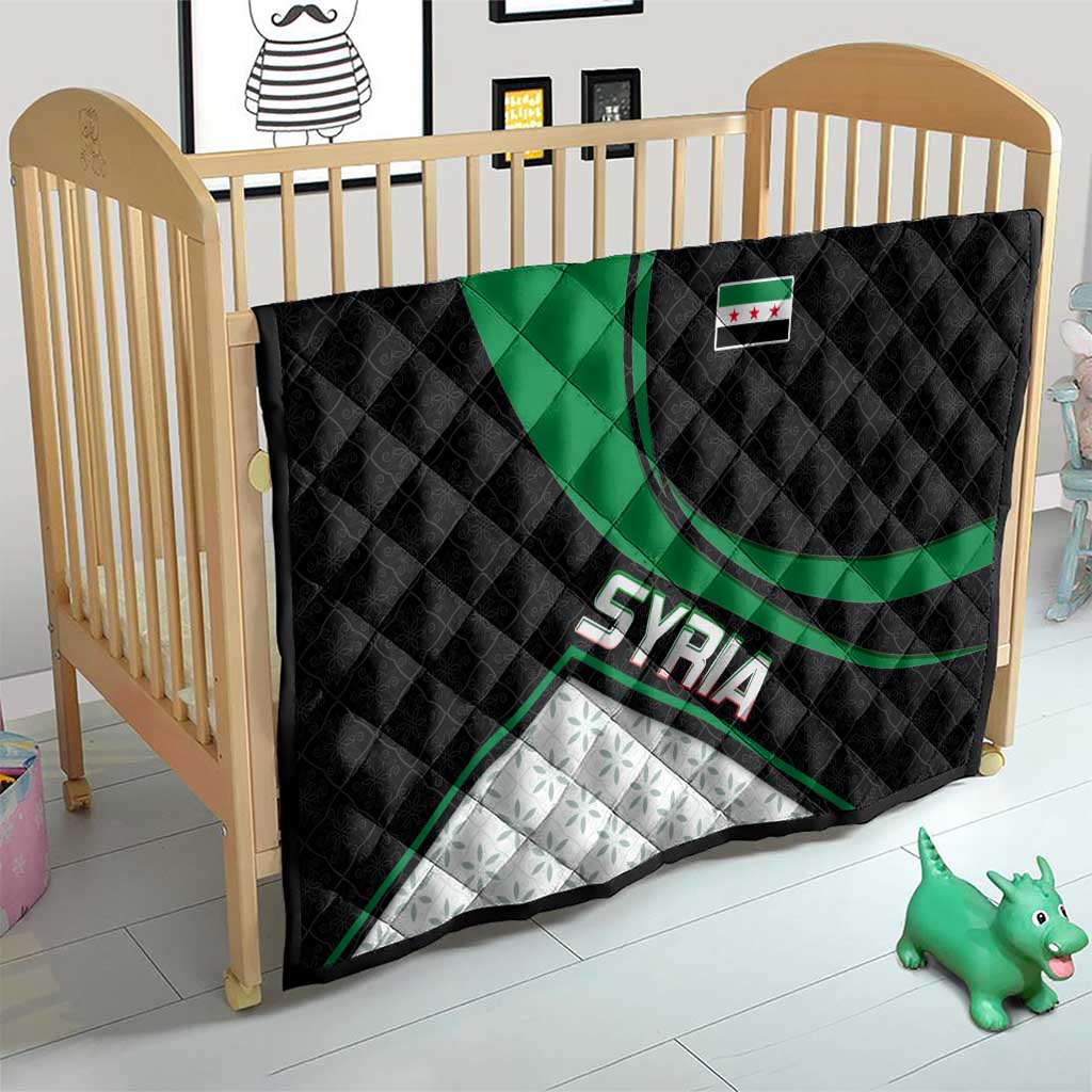 Syria Revolution Emblem Quilt with Traditional Pattern and Curved Green Black Design