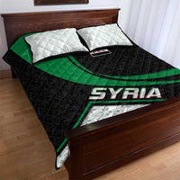 Syria Revolution Emblem Quilt Bed Set with Traditional Pattern and Curved Green Black Design