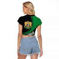 Syria Revolution Emblem Raglan Cropped T Shirt with Traditional Pattern and Curved Green Black Design