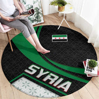 Syria Revolution Emblem Round Carpet with Traditional Pattern and Curved Green Black Design