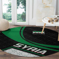 Syria Revolution Emblem Round Carpet with Traditional Pattern and Curved Green Black Design