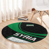 Syria Revolution Emblem Round Carpet with Traditional Pattern and Curved Green Black Design