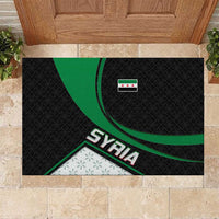 Syria Revolution Emblem Rubber Doormat with Traditional Pattern and Curved Green Black Design